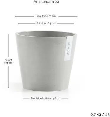 Ecopots kunststof bloempot amsterdam 20x17.7 cm witgrijs     - afbeelding 3