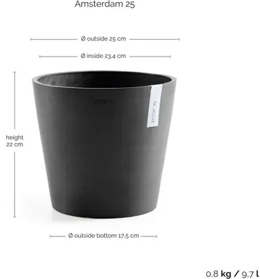 Ecopots kunststof bloempot amsterdam 25x22 cm donker grijs     - afbeelding 4