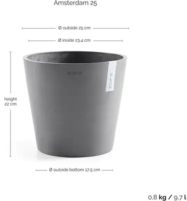 Ecopots kunststof bloempot amsterdam 25x22 cm grijs     - afbeelding 3