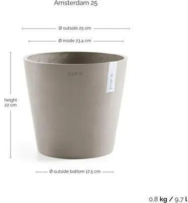 Ecopots kunststof bloempot amsterdam 25x22 cm taupe     - afbeelding 4