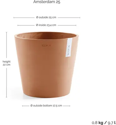 Ecopots kunststof bloempot amsterdam 25x22 cm terracotta     - afbeelding 3
