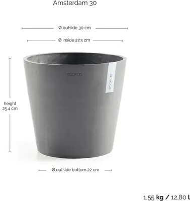 Ecopots kunststof bloempot amsterdam 30x26.3 cm grijs     - afbeelding 3