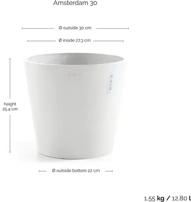 Ecopots kunststof bloempot amsterdam 30x26.3 cm puurwit     - afbeelding 3