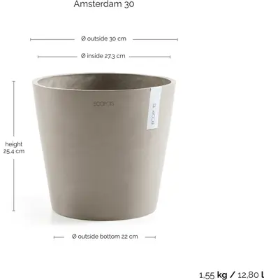Ecopots kunststof bloempot amsterdam 30x26.3 cm taupe     - afbeelding 3
