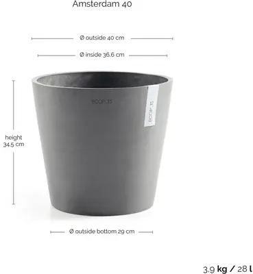 Ecopots kunststof bloempot amsterdam 40x35 cm grijs     - afbeelding 3