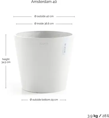 Ecopots kunststof bloempot amsterdam 40x35 cm puurwit     - afbeelding 3