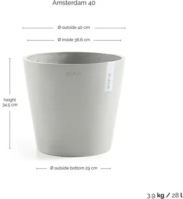 Ecopots kunststof bloempot amsterdam 40x35 cm witgrijs     - afbeelding 3