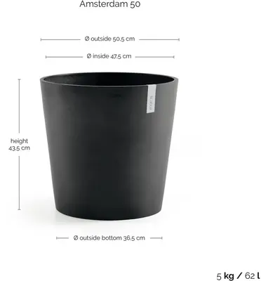 Ecopots kunststof bloempot amsterdam 50x44 cm donker grijs     - afbeelding 3