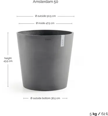 Ecopots kunststof bloempot amsterdam 50x44 cm grijs     - afbeelding 3