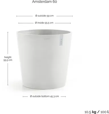 Ecopots kunststof bloempot amsterdam 60x54.8 cm puurwit     - afbeelding 3