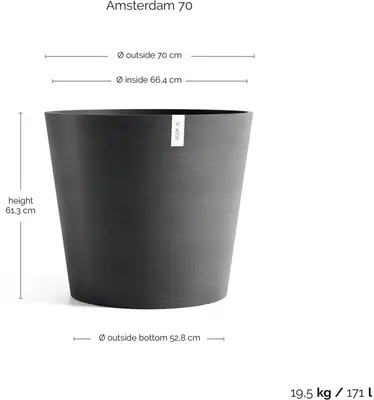 Ecopots kunststof bloempot amsterdam 70x61.3 cm donkergrijs     - afbeelding 3