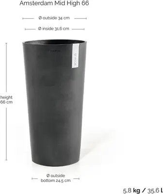 Ecopots kunststof bloempot amsterdam hoog 34x66 cm donkergrijs     - afbeelding 4