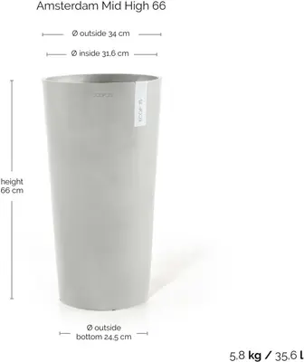 Ecopots kunststof bloempot amsterdam hoog 34x66 cm witgrijs     - afbeelding 4