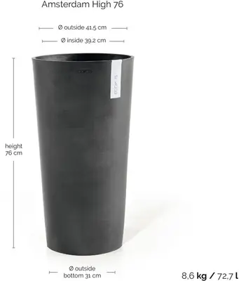 Ecopots kunststof bloempot amsterdam hoog 41.5x76.8 cm donker grijs     - afbeelding 4