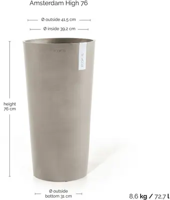 Ecopots kunststof bloempot amsterdam hoog 41.5x76.8 cm taupe     - afbeelding 5