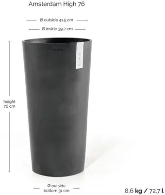 Ecopots kunststof bloempot amsterdam hoog 41.5x76 cm grijs     - afbeelding 3