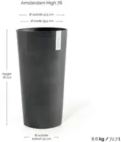 Ecopots kunststof bloempot amsterdam hoog 41.5x76 cm grijs     - afbeelding 3