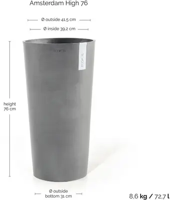 Ecopots kunststof bloempot amsterdam hoog 41.5x76 cm grijs     - afbeelding 7