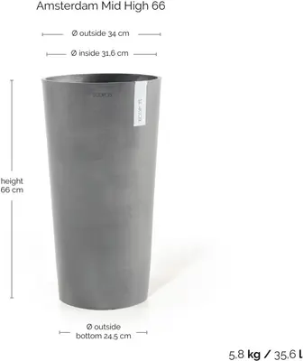 Ecopots kunststof bloempot amsterdam hoog 66x66 cm grijs     - afbeelding 4