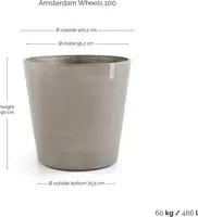 Ecopots kunststof bloempot amsterdam met wielen 100.2x88.7 cm taupe     - afbeelding 4