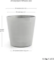 Ecopots kunststof bloempot amsterdam met wielen 100.2x88.7 cm witgrijs     - afbeelding 4