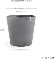 Ecopots kunststof bloempot amsterdam met wielen 100.2x88.7 cm grijs     - afbeelding 4