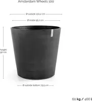 Ecopots kunststof bloempot amsterdam met wielen 100.2x88.7 cm donkergrijs     - afbeelding 3