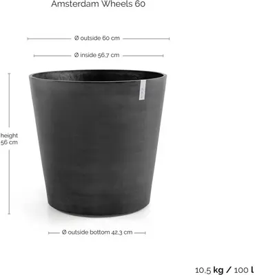 Ecopots kunststof bloempot amsterdam met wielen 60x56 cm donker grijs     - afbeelding 4