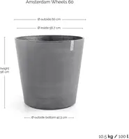Ecopots kunststof bloempot amsterdam met wielen 60x56 cm grijs     - afbeelding 4