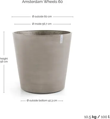 Ecopots kunststof bloempot amsterdam met wielen 60x56 cm taupe     - afbeelding 5