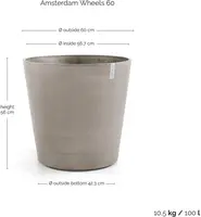 Ecopots kunststof bloempot amsterdam met wielen 60x56 cm taupe     - afbeelding 5
