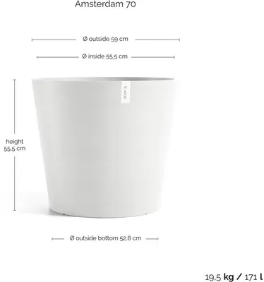 Ecopots kunststof bloempot amsterdam met wielen 70x61.3 cm puurwit     - afbeelding 3