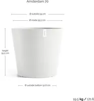 Ecopots kunststof bloempot amsterdam met wielen 70x61.3 cm puurwit     - afbeelding 3