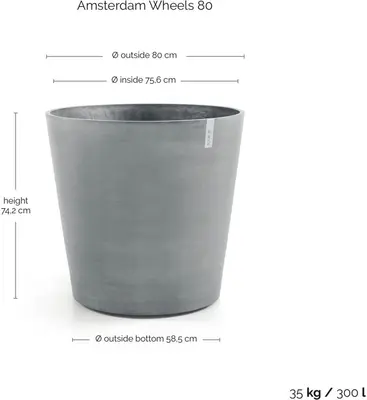 Ecopots kunststof bloempot amsterdam met wielen 80x74.2 cm blauwgrijs     - afbeelding 4