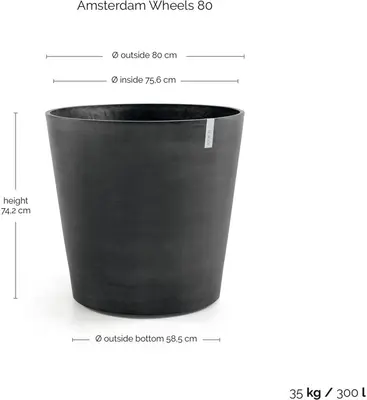Ecopots kunststof bloempot amsterdam met wielen 80x74.2 cm donkergrijs     - afbeelding 4