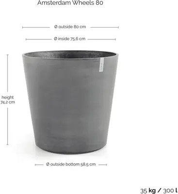 Ecopots kunststof bloempot amsterdam met wielen 80x74.2 cm grijs     - afbeelding 5