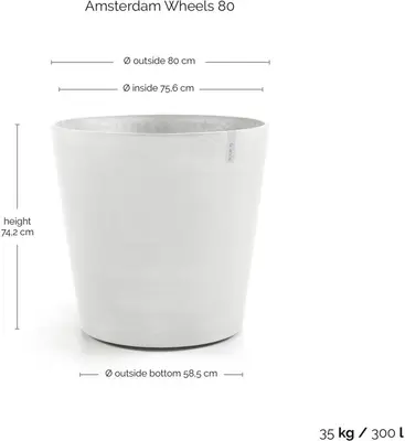 Ecopots kunststof bloempot amsterdam met wielen 80x74.2 cm puurwit     - afbeelding 4