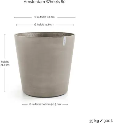 Ecopots kunststof bloempot amsterdam met wielen 80x74.2 cm taupe     - afbeelding 4