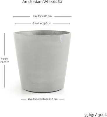 Ecopots kunststof bloempot amsterdam met wielen 80x74.2 cm wit grijs     - afbeelding 5