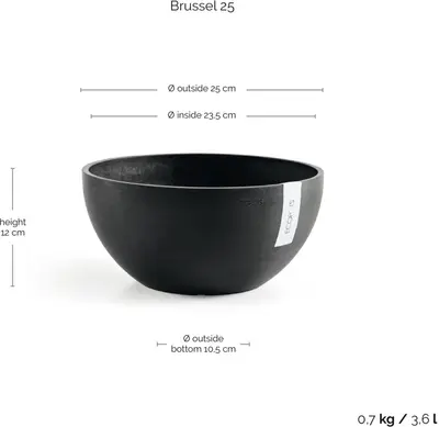 Ecopots kunststof bloempot brussels 25x12 cm donkergrijs     - afbeelding 3