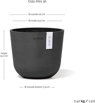 Ecopots kunststof bloempot oslo 16x13.7 cm donkergrijs - afbeelding 3