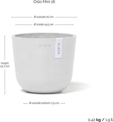 Ecopots kunststof bloempot oslo 16x13.7 cm puurwit - afbeelding 3