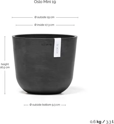 Ecopots kunststof bloempot oslo 19x16.5 cm donkergrijs - afbeelding 3