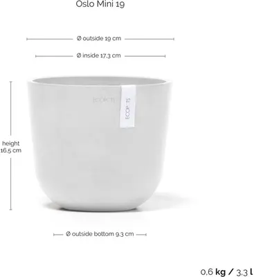 Ecopots kunststof bloempot oslo 19x16.5 cm puurwit - afbeelding 3