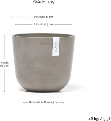 Ecopots kunststof bloempot oslo 19x16.5 cm taupe - afbeelding 3