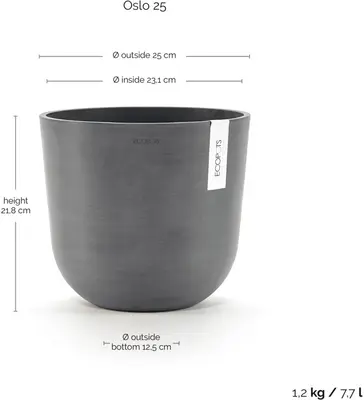 Ecopots kunststof bloempot oslo 25x21.8 cm grijs - afbeelding 3
