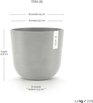 Ecopots kunststof bloempot oslo 25x21.8 cm witgrijs - afbeelding 3