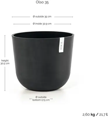Ecopots kunststof bloempot oslo 35x30.5 cm donkergrijs - afbeelding 3
