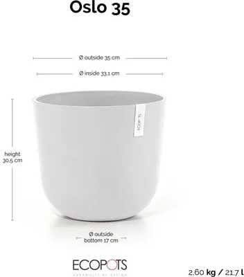 Ecopots kunststof bloempot oslo 35x30.5 cm puurwit - afbeelding 8