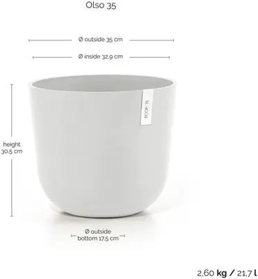 Ecopots kunststof bloempot oslo 35x30.5 cm puurwit - afbeelding 3